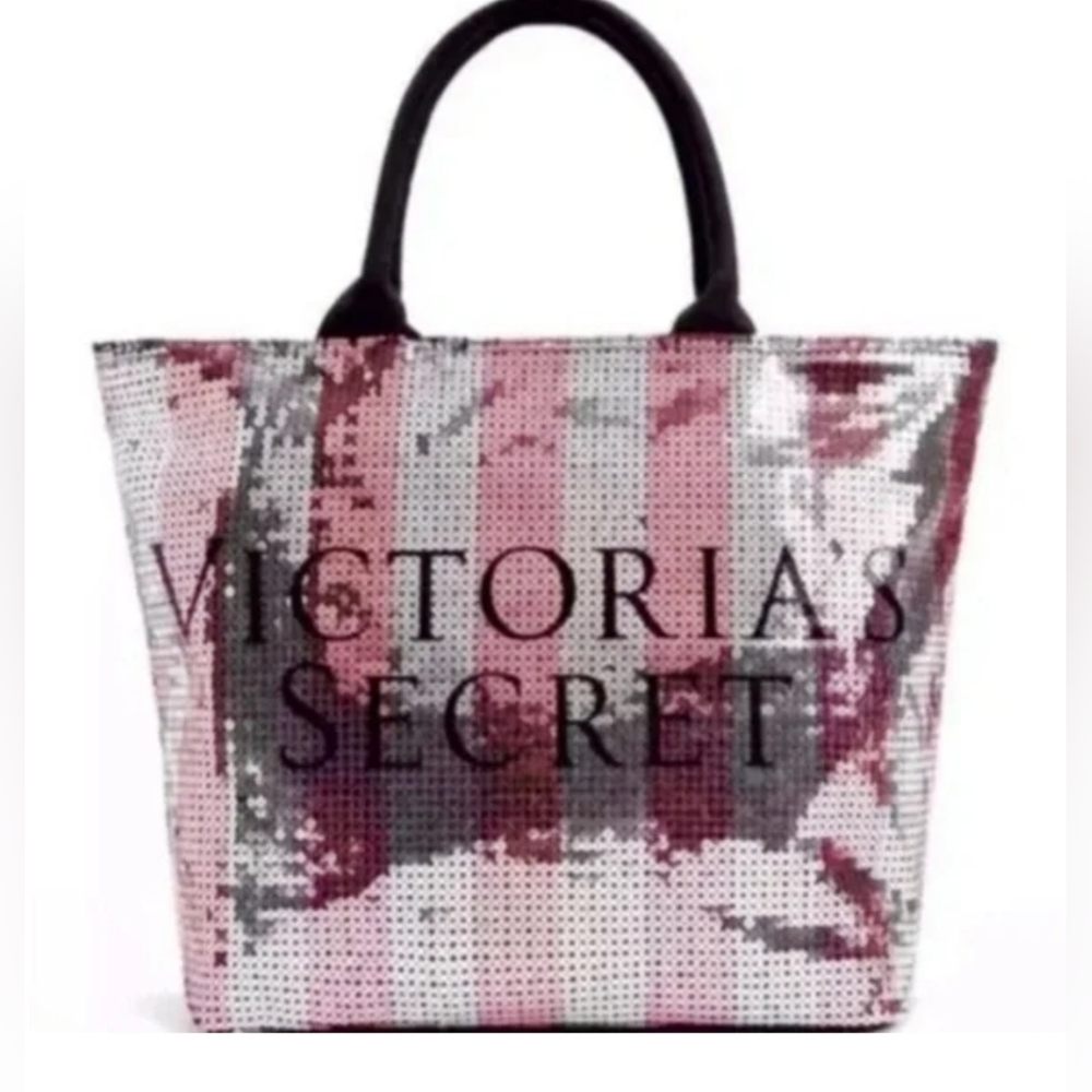 NEW Victoria's Secret Sequin Stripes Canvas Weekender Tote Bag Limited Edition - Picture 11 of 11